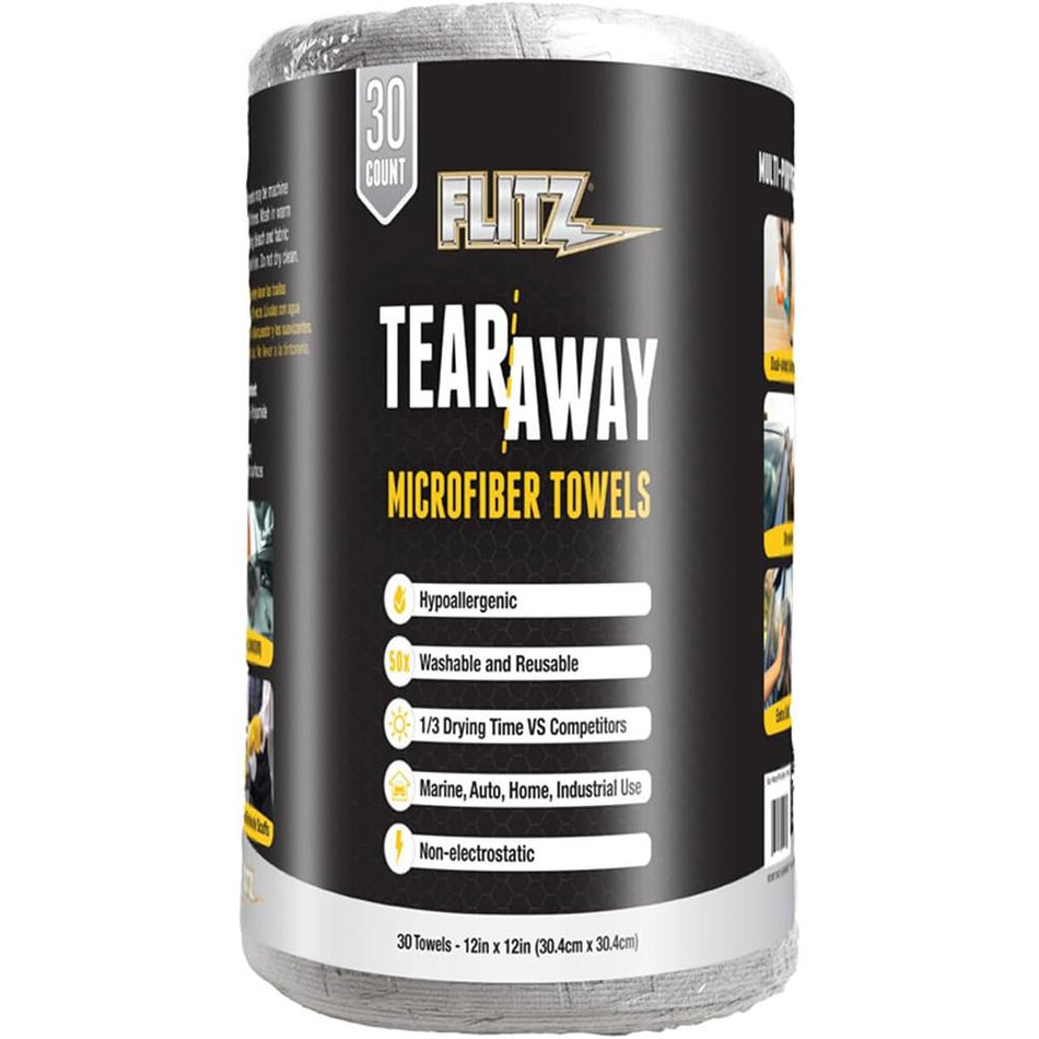 Flitz 12"x12" Premium Tear-Away Microfiber Towel Rolls 30 ct