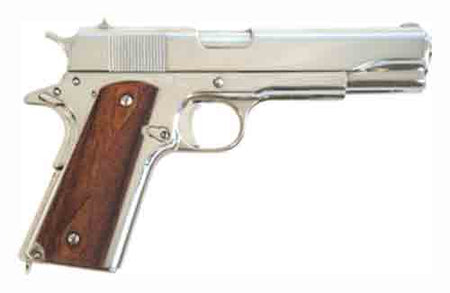 Cimarron 1911A1 .45 ACP 8-Shot Pistol, 5" Barrel, Polished Nickel Finish, Walnut Grips