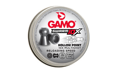 Gamo Swarm 10X .22 Cal Hollow Point Air Rifle Pellets, Lead, 15.43gr, 250 Per Tin