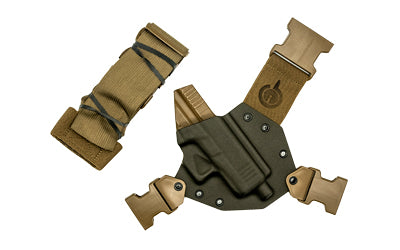 GunfightersINC Kenai Kydex Chest Holster, Glock 43X MOS, Gray Shell, Coyote Brown Nylon Harness, RH KN-G43X-040221