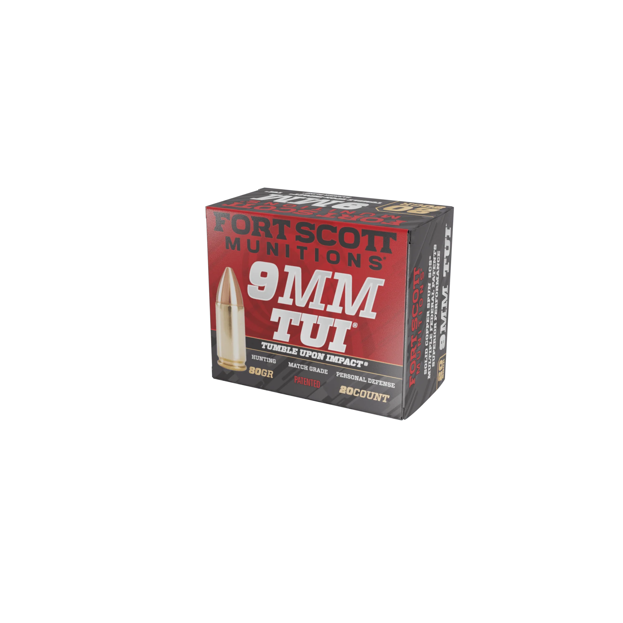 Fort Scott Munitions 9mm Luger/Parabellum 9MM080SCV Tumble Upon Impact (TUI) Solid Copper Spun CS 80 Grain