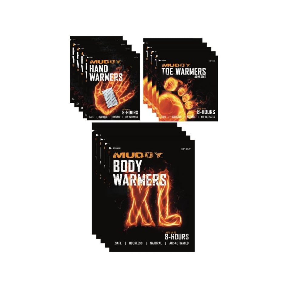 Muddy Disposable Hand Toe and XL Warmers Bulk Variety Pack 8 Each