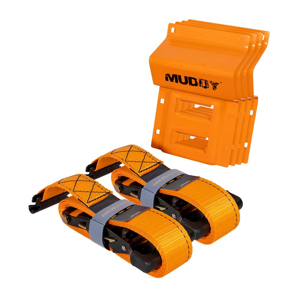 Muddy UTV Wheel Chock Tie-Down Kit 2-Count with Powder-Coated Chocks Orange