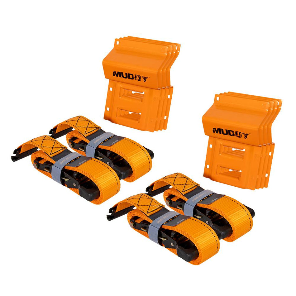 Muddy UTV Wheel Chock and Ratchet Strap Tie-Down Kit Orange 4/ct