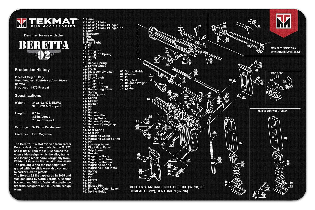 TekMat Beretta 92 Printed Gun Cleaning Mat 11x17