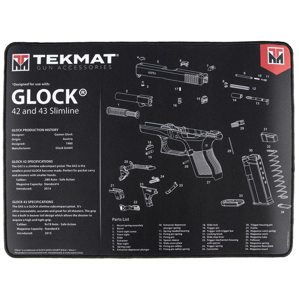 TekMat Ultra 20" Printed Cleaning Mat for Glock 42-43
