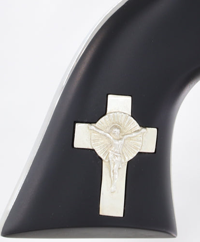 Cimarron Holy Smoker .45 Colt Revolver, 4.75" Barrel, White/Silver Cross Grip, Black Finish