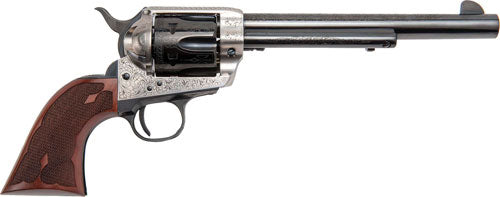 Cimarron Frontier .357 Mag Fixed Sight 7.5" Engraved Silver/Blue Walnut Revolver
