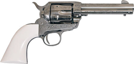 Cimarron Frontier .45 LC Single Action Revolver, 4.75" Barrel, Engraved Nickel Finish, Ivory Grips