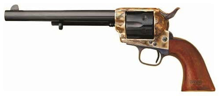 Cimarron 7th Cavalry .45 LC Single Action Revolver, 7.5" Barrel, Case Colored/Blued Finish, Walnut Grips
