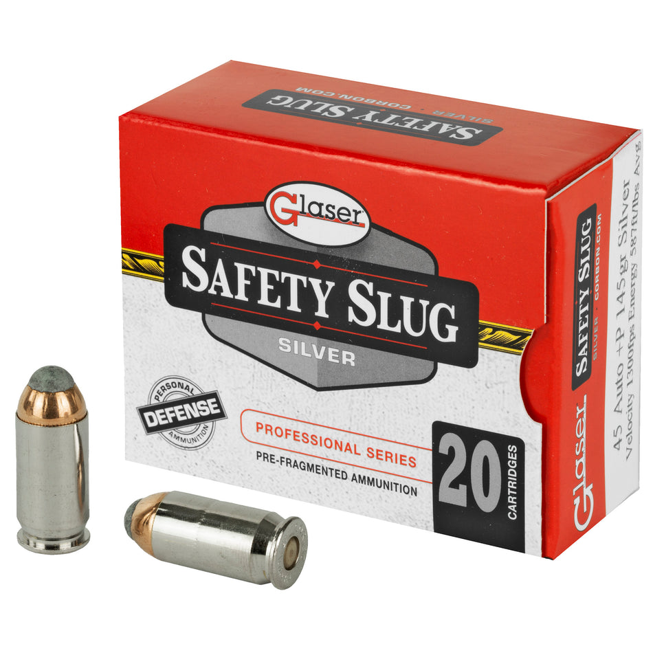 Glaser .45 ACP/Auto GL04800/20 Silver +P Pre-Fragmented 145 Grain