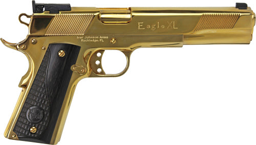 Iver Johnson Eagle XL 10mm 6" 24K Gold Finish Black Wood Grip Pistol