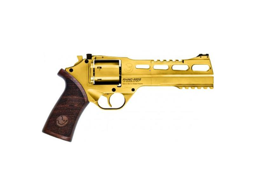 Chiappa Firearms 340225 Rhino 60DS Medium Frame 357 Mag 6 Shot, 6" Gold Plated PVD Steel Vent Rib Barrel & Cylinder, Gold Plated PVD Aluminum Frame, Walnut Grip, Concealed Hammer