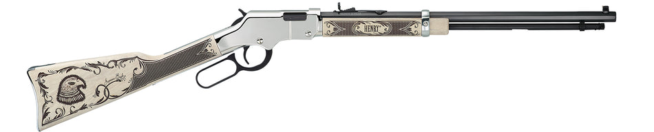 Henry H004AE Golden Boy Silver American Eagle Full Size .22 S/L/LR, 16 LR/21 Short Capacity, 20" Nickel Ivory Walnut