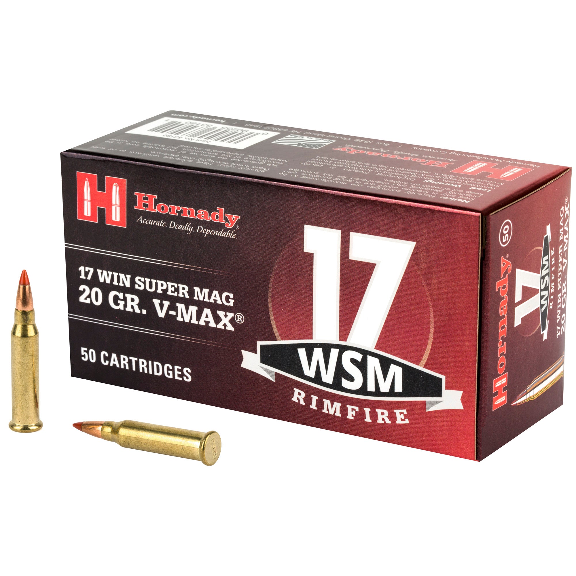 Hornady .17 WSM Rimefire Ammo Varmint Express V-Max PolyTip 20 grain 