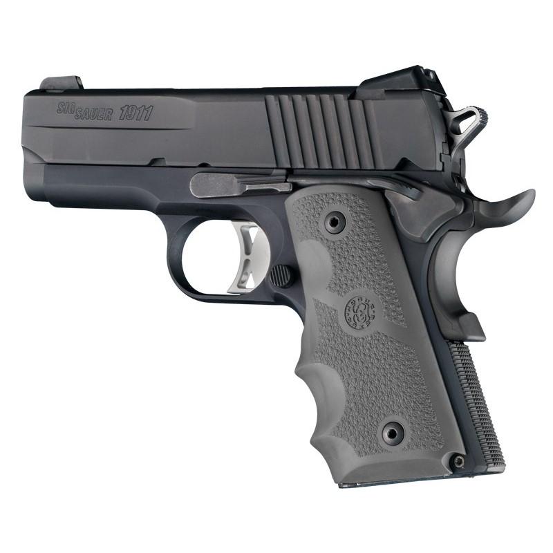 Hogue 1911 Officer's Overmolded Rubber Grip Slate Grey Finger Grooves