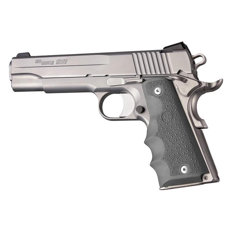 Hogue OverMolded Rubber Grips for 1911 Government with Finger Grooves in Slate Grey