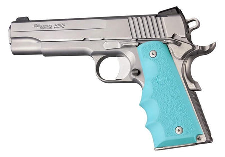 Hogue Government Model Rubber Finger Groove Grip Aqua for 1911