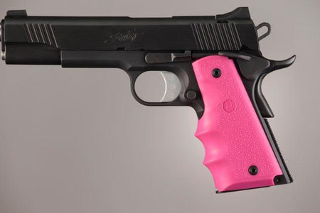 Hogue 1911 Colt Government .45 ACP Rubber Finger Groove Grips in Pink