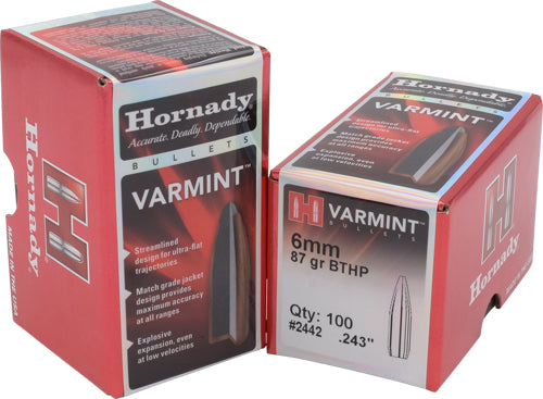 Hornady Traditional Varmint .243 87 Grain Hollow Point Boat Tail Reloading Bullets 100 Per Box
