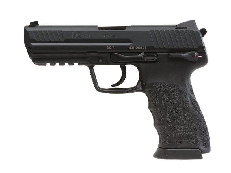 HK 81001113 HK45 V1 45 ACP 10+1 4.46" Black Polygonal Rifled Barrel, Black Cerakote Serrated Steel Slide, Black Polymer Frame w/Picatinny Rail, Ambidextrous