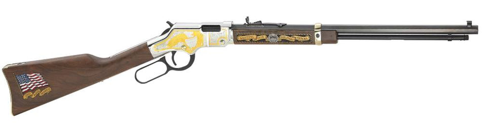 Henry H004MS2 Golden Boy Military Service Tribute 2 .22 S/L/LR Rifle - 20" Blued Barrel, Nickel-Plated Finish, Walnut Stock