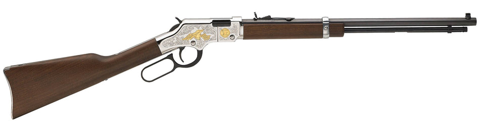 Henry H004SAT Golden Boy 2nd Amendment Tribute .22 S/L/LR Rifle - 20" Nickel-Plated Barrel, Walnut Stock