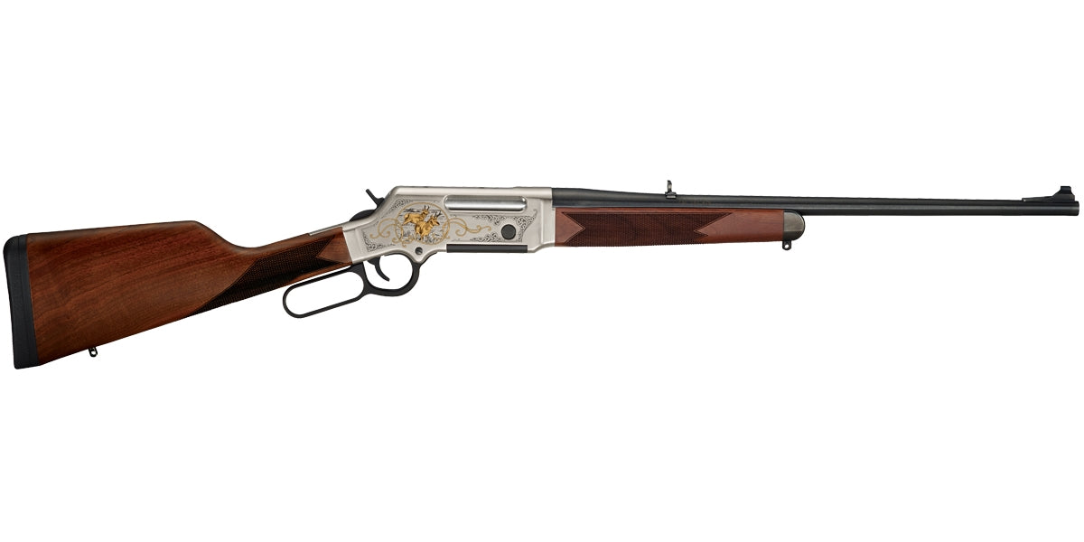 Henry H014WL243 Long Ranger Wildlife Full Size 243 Win 4+1 20" Blued Steel Barrel, Engraved Nickel-Plated w/24K Gold Inlay Steel Receiver, American Walnut Stock Right Hand