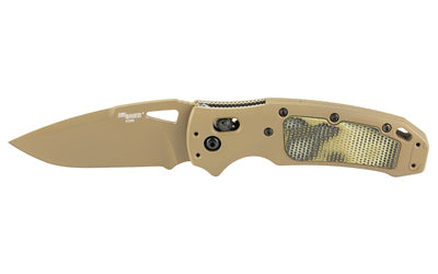 Hogue K320 AXG Folder, 3.5 Inch Plain Drop Point, FDE Cerakote, Aluminum Frame with G-Mascus Green G10 Inserts 36375