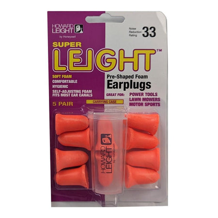 Howard Leight Super Leight 33dB NRR Orange Foam Earplugs 5 Pair Pack