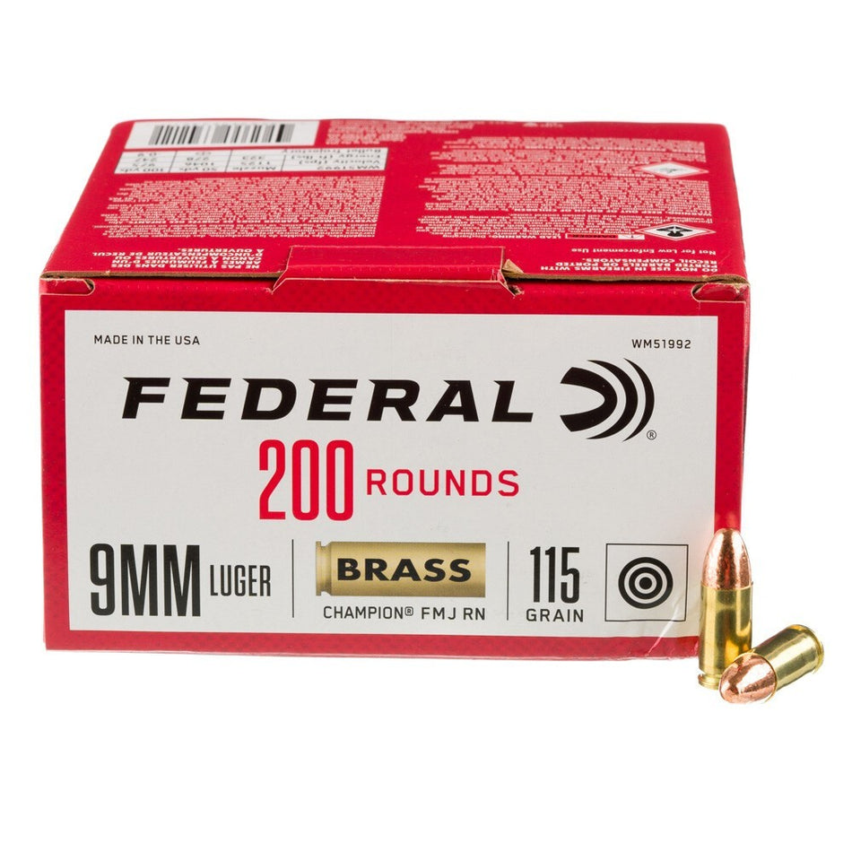 Federal 9mm Luger/Parabellum WM51992 Champion Training Full Metal Jacket FMJ 115 Grain