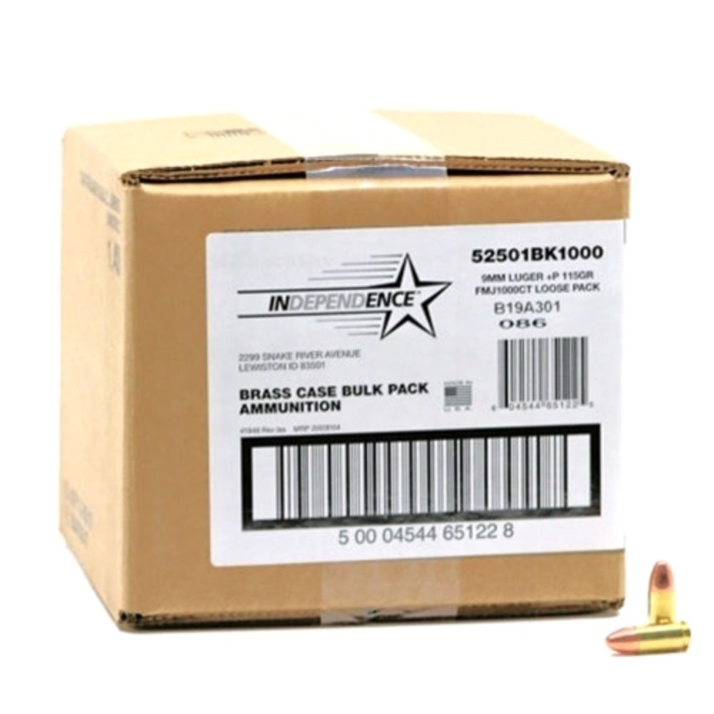 Independence 9mm Luger / Parabellum Handgun Ammo  Full Metal Jacket FMJ 115 grain 