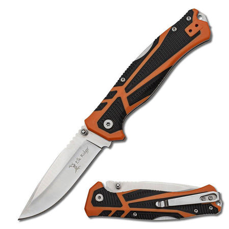 Elk Ridge Trek Folding Pocket Knife 3 1/2" Orange Black Handle