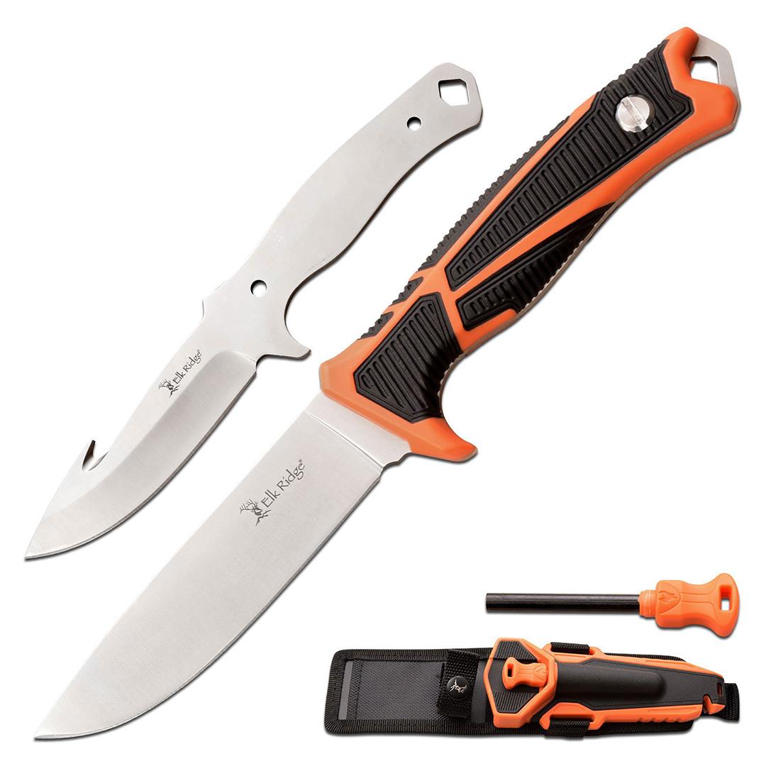 Elk Ridge Trek Interchangeable Blade Set 4 1/2" - Orange & Black Handle