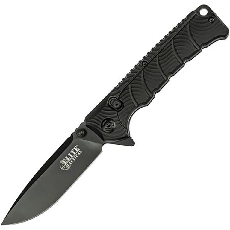 Elite Tactical Backdraft Folding Knife Drop Point 3 1/2" Black Blade