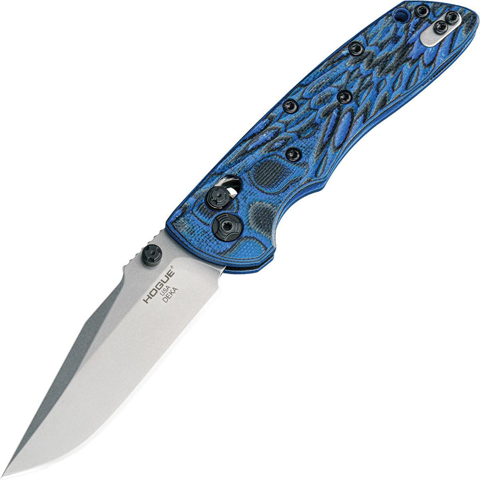 Hogue Deka ABLE Lock Folder 3.25" Clip Point Tumble Finish - G10 Blue Lava Frame