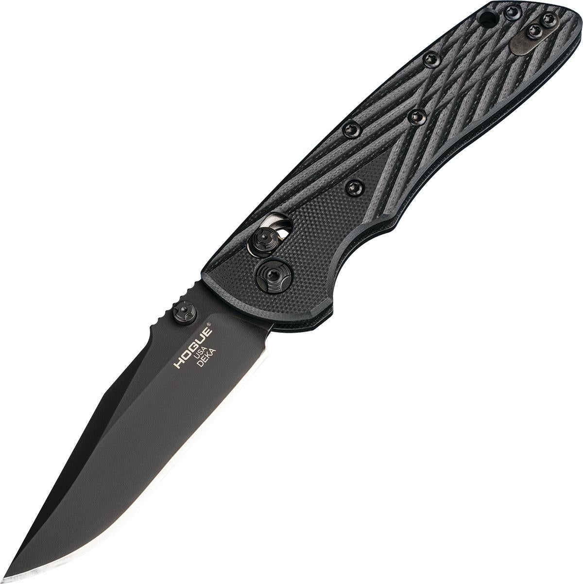 Hogue Deka ABLE Lock Folding Knife 3.25" Clip Point - Black Finish, Solid Black G10
