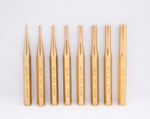 Grace USA Brass Pin Punch Set 8 Pc - Polished Precision Punches