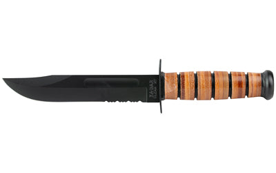 KA-BAR 1219CP U.S. Army Fixed Blade Knife, 7" 1095 Cro-Van Blade, Partially Serrated, Brown Leather Handle, Leather Sheath Included
