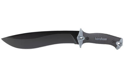 Kershaw 1077 Camp 10 Fixed Blade Machete, 10" Carbon Steel Blade, Plain Edge, Black Powdercoat, Nylon Sheath