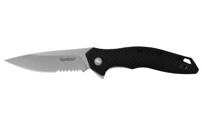 Kershaw Shoreline EDC Folder, 3" Partially Serrated Spear Point, Assisted Open, Stonewashed Blade, Black Handle 1845ST