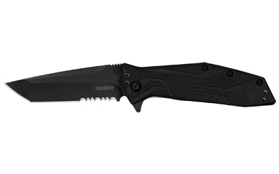 Kershaw Brawler Tactical EDC Folder, 3" Partially Serrated Tanto 8Cr13MoV Blade, Black Oxide Finish, Liner Lock 1990ST