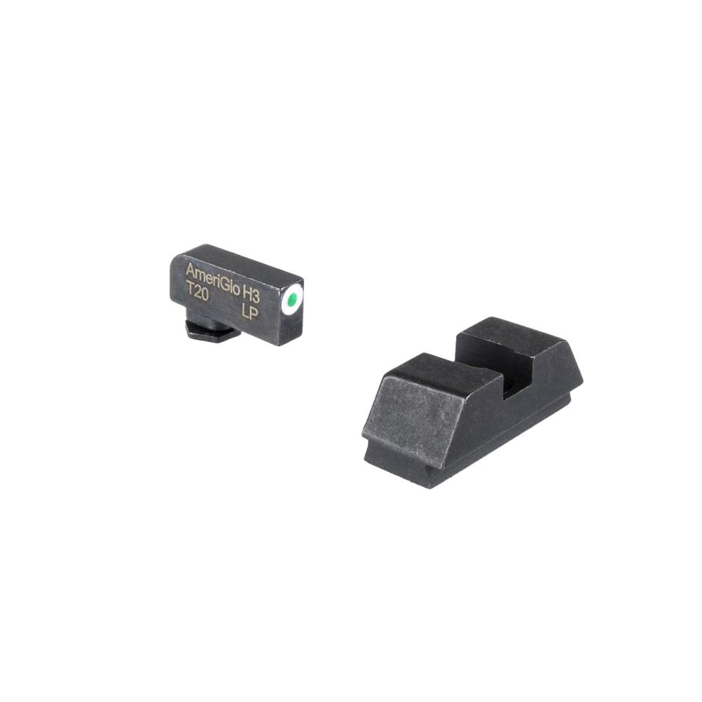 Ameriglo Glock Tritium Optic Compatible Sight Set Green White .220 Front .295 Tall Flat Black Rear