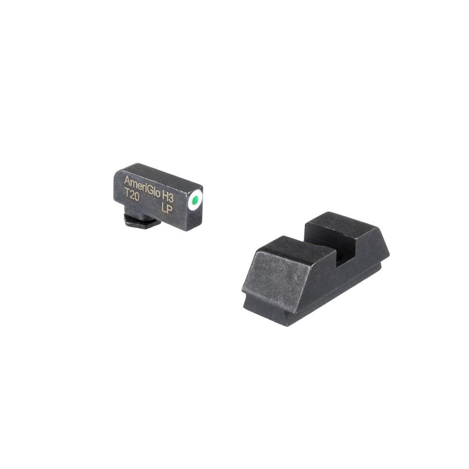 Ameriglo Glock Tritium Optic Compatible Sight Set Green White .220 Front .295 Tall Flat Black Rear
