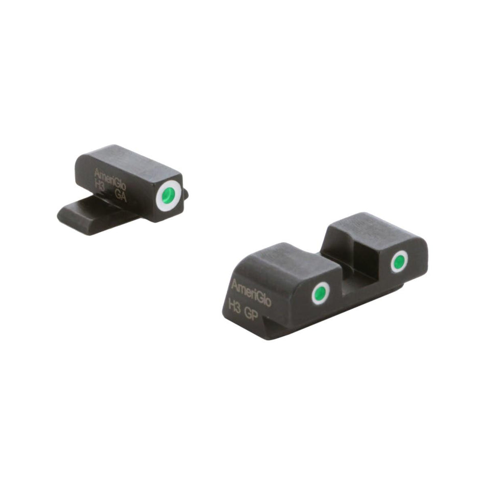 Ameriglo Green Tritium White Outline 3-Dot Handgun Sight Set for Springfield Hellcat Standard