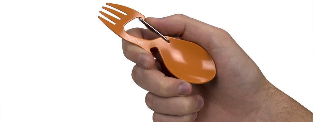 Kershaw Ration Spork and Fork Multi-Tool Orange 4.6" with Carabiner Gate