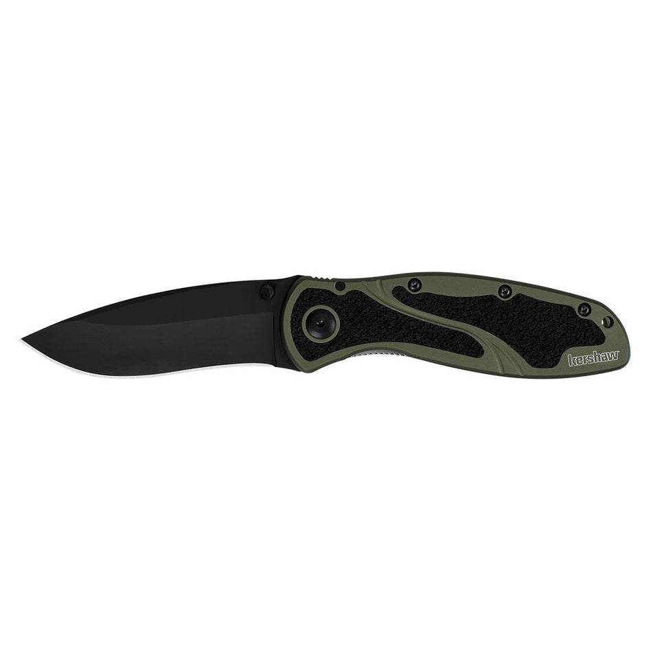 Kershaw Blur OD Green Folding Knife with Drop Point Blade