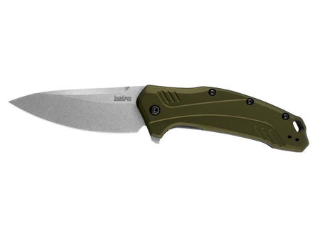 Kershaw Link 3.25" Stonewash 20CV Drop Point Knife Olive Aluminum