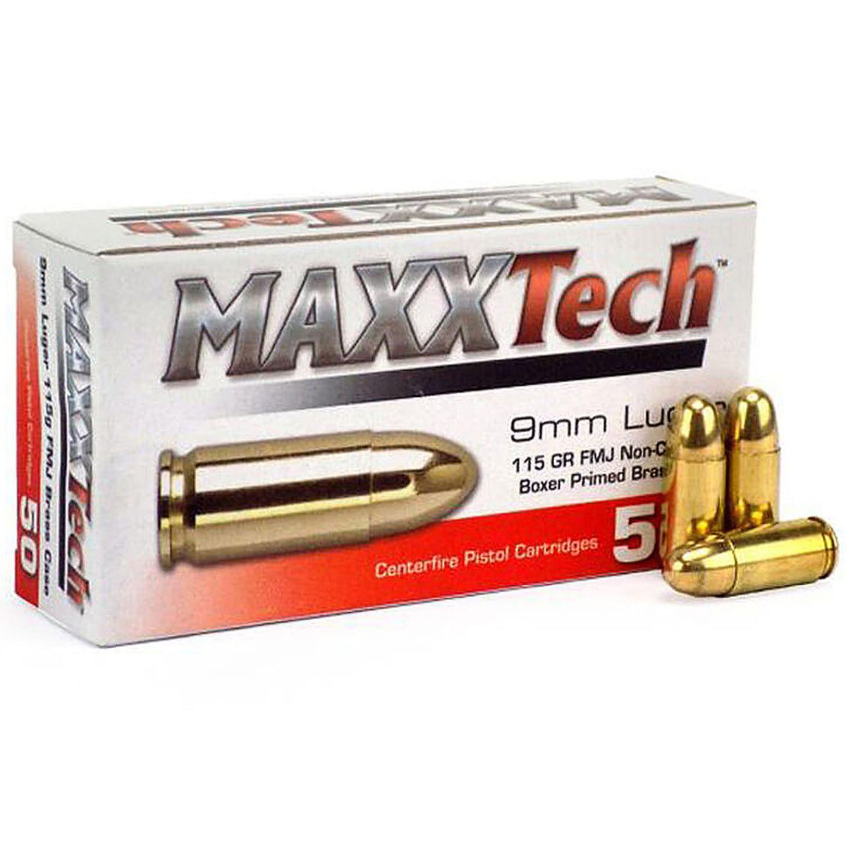 MaxxTech 9mm Luger/Parabellum PTGB9MMB 3877000251476 Full Metal Jacket FMJ 115 Grain