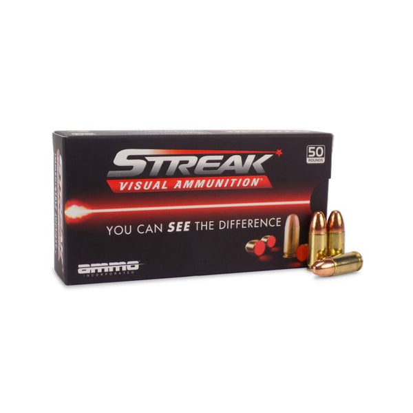 Streak 9mm Luger/Parabellum 9124TMCSTRKRED50 Streak Visual (RED) Tracer Total Metal Case TMC 124 Grain